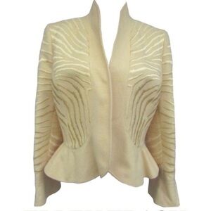 🍕Ellen Tracy Blazer Butter Yellow Wool Blend Jacket Embroidered 14